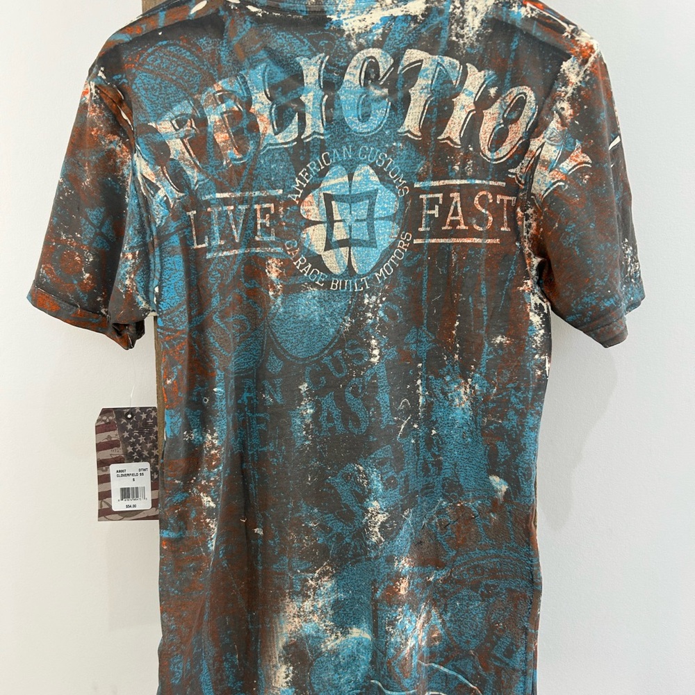 Affliction American Customs Cloverfield T-Shirt Distressed Skull Size S Nwt Y2k — image 5 of 6